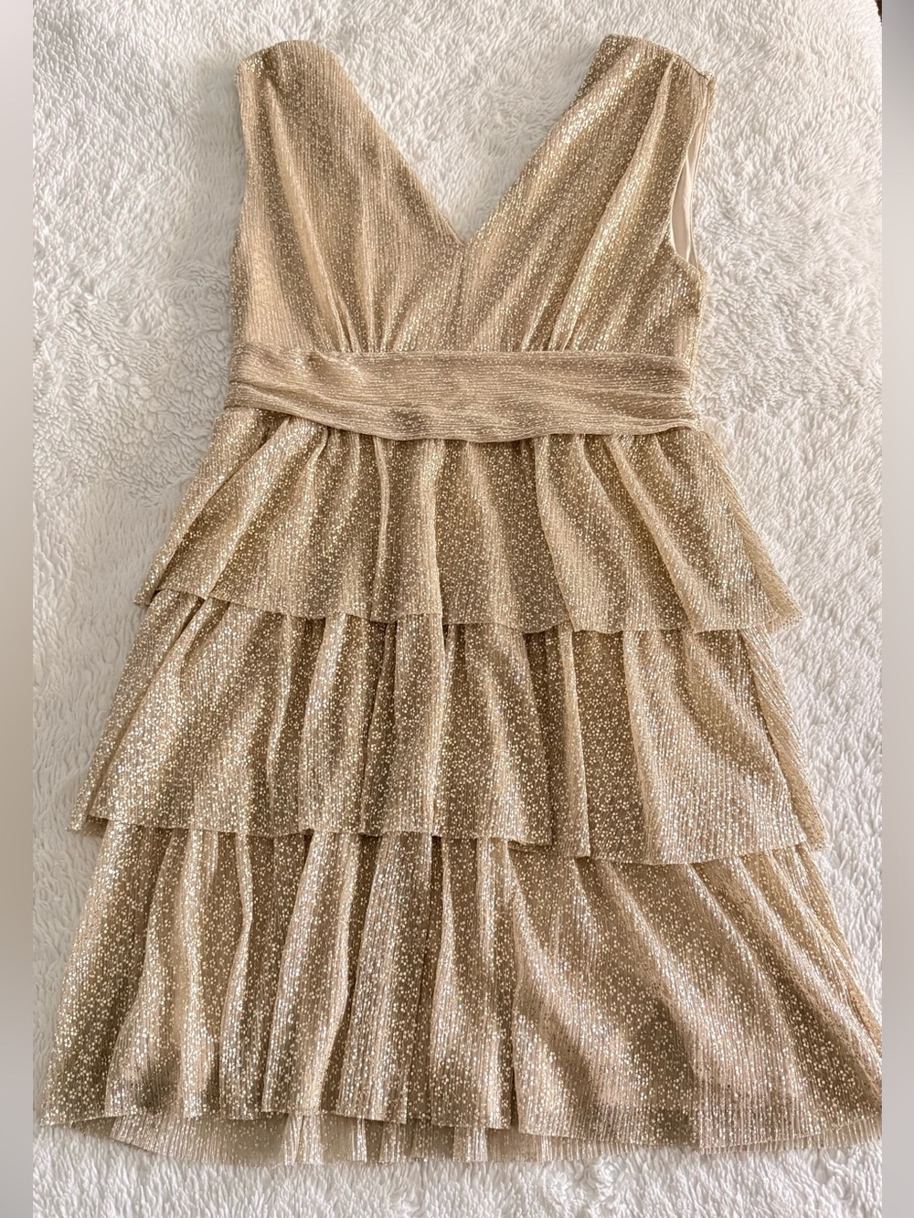 Lilly Pulitzer Shimmery Gold Tiered V-Neck Midi Dress